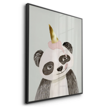 Cute Panda with Gold Unicorn - Fine Art