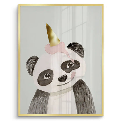 Cute Panda with Gold Unicorn - Fine Art