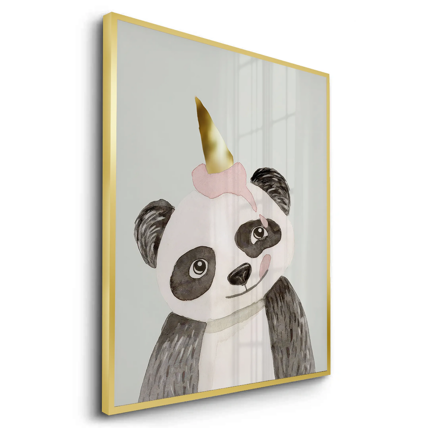 2Cute Panda with Gold Unicorn - Fine Art