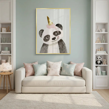 Cute Panda with Gold Unicorn - Fine Art