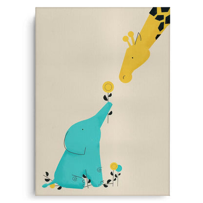 Cute Safari Friends Giving Flower - Canvas