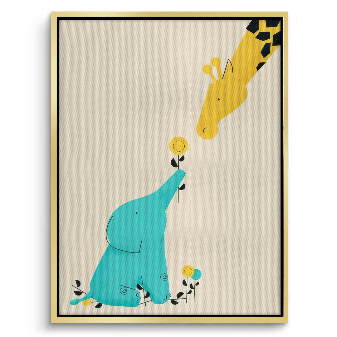 2Cute Safari Friends Giving Flower - Canvas