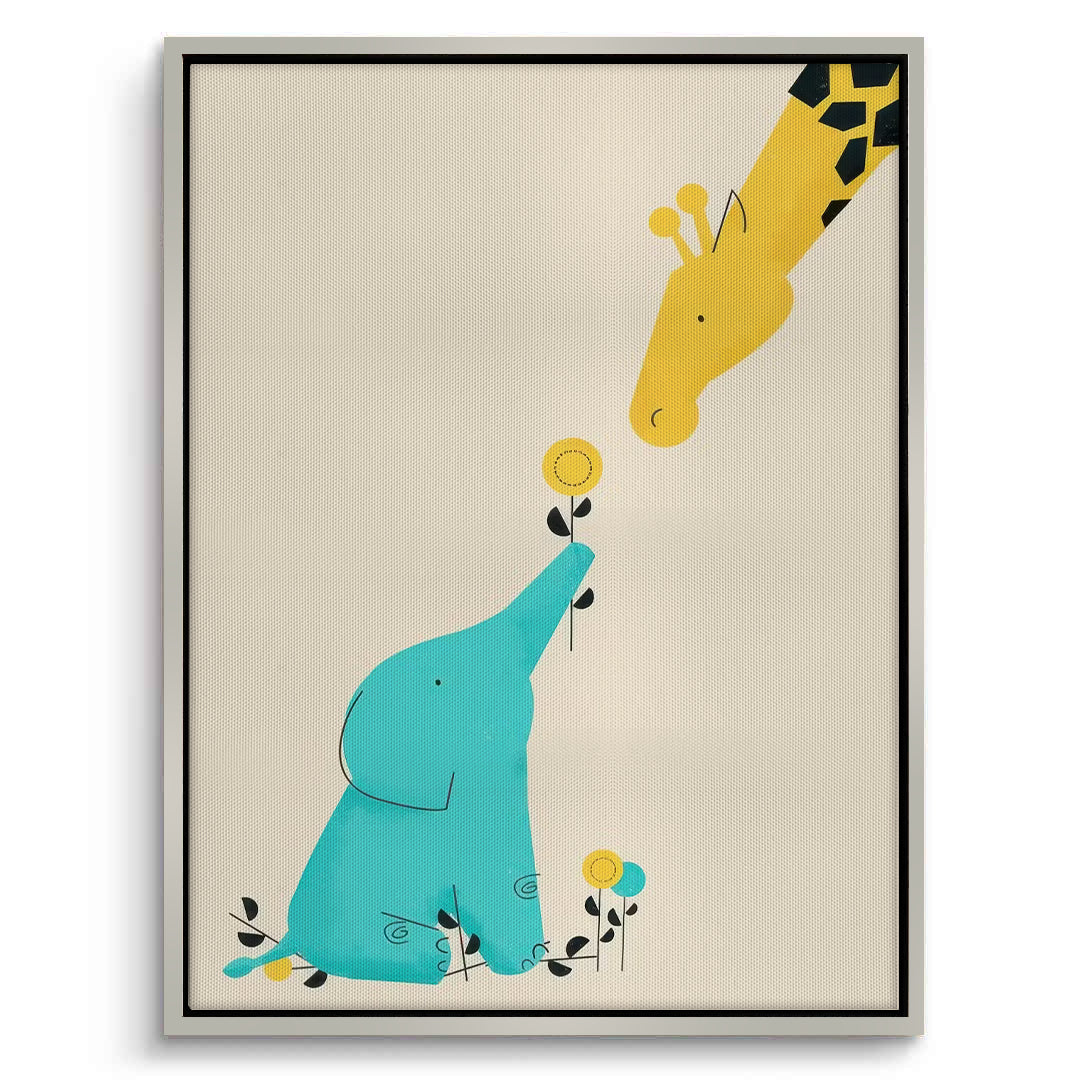 2Cute Safari Friends Giving Flower - Canvas