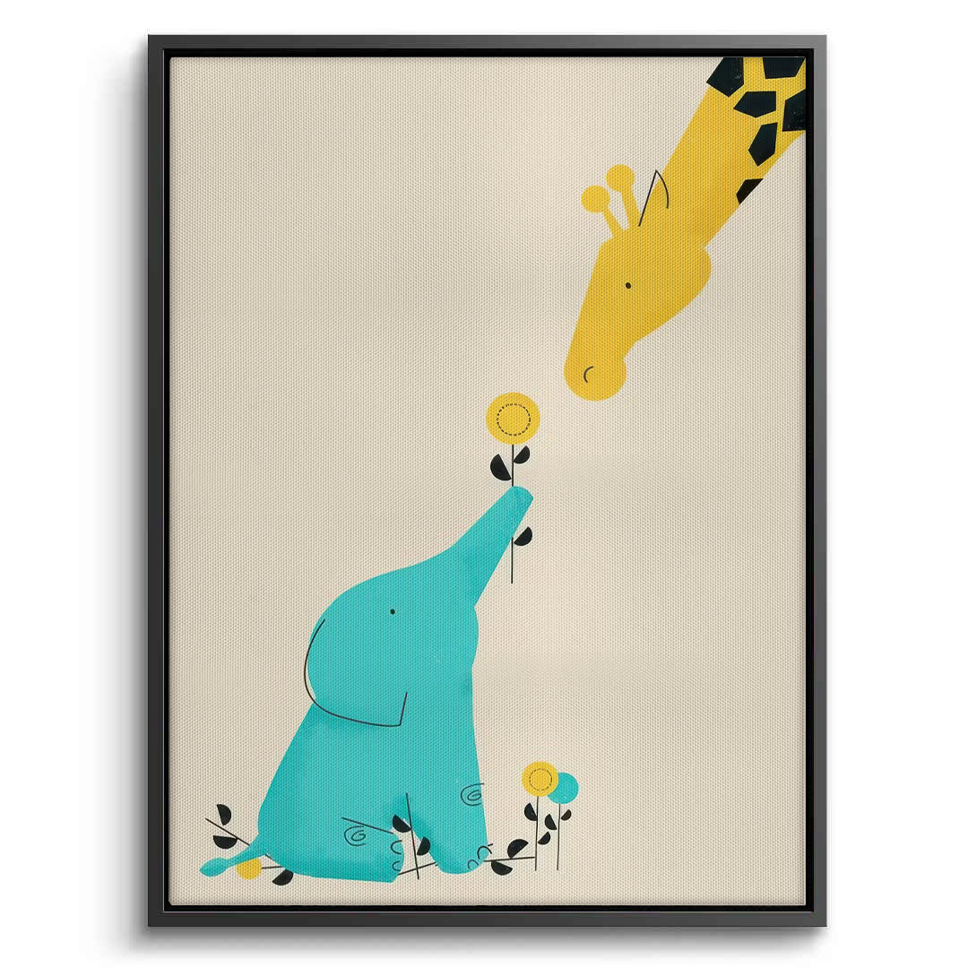 2Cute Safari Friends Giving Flower - Canvas