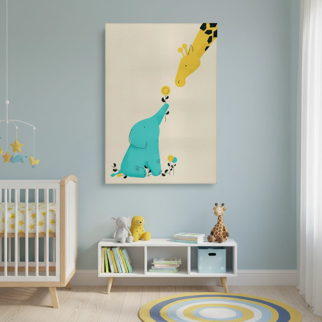 Cute Safari Friends Giving Flower - Canvas - Jasmineart.ae