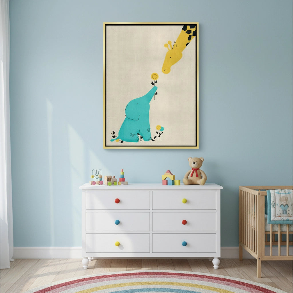 2Cute Safari Friends Giving Flower - Canvas