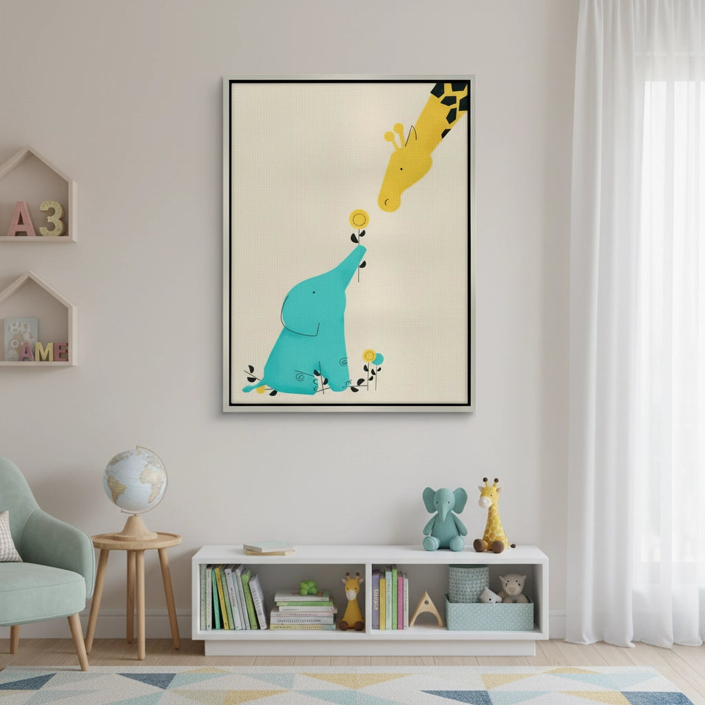 2Cute Safari Friends Giving Flower - Canvas