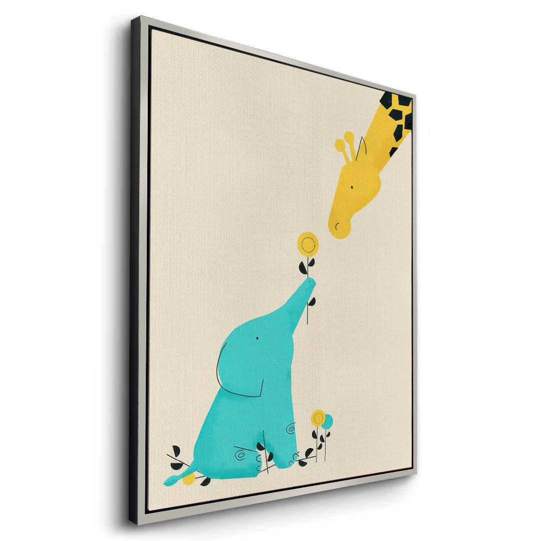 2Cute Safari Friends Giving Flower - Canvas