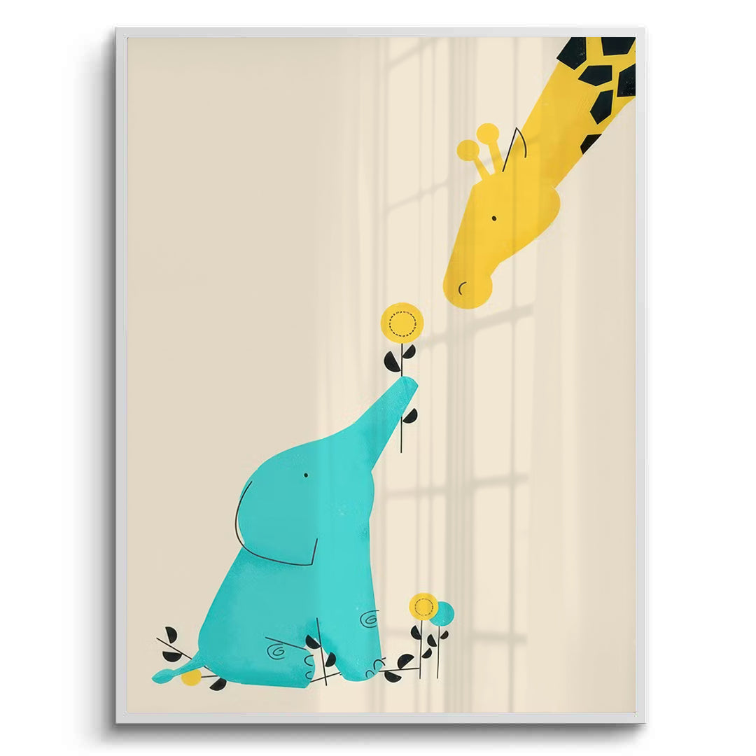 2Cute Safari Friends Giving Flower - Fine Art