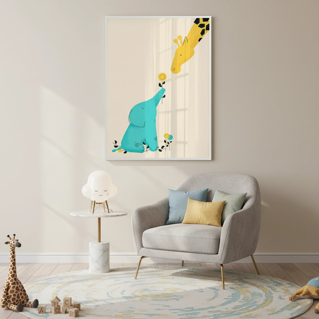 Cute Safari Friends Giving Flower - Fine Art - Jasmineart.ae