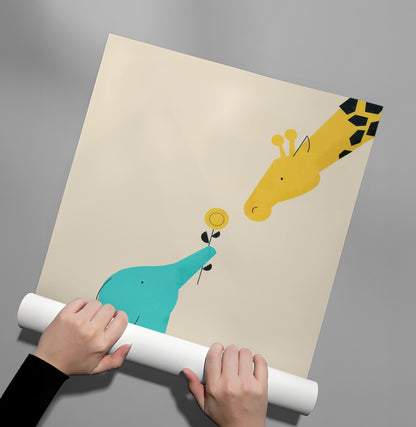 Cute Safari Friends Giving Flower - Poster