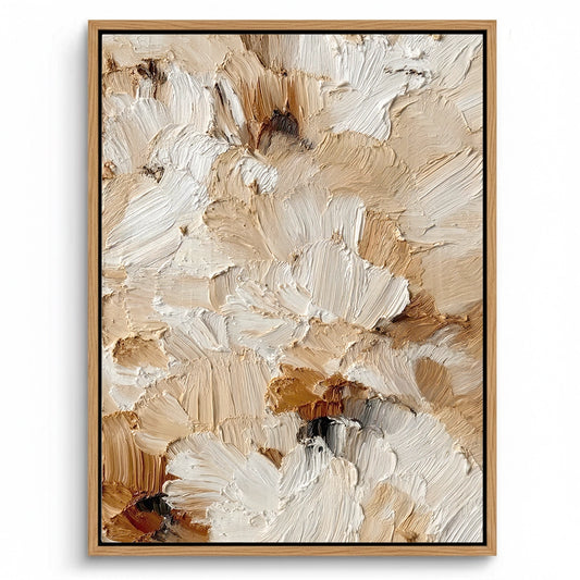 Large 3D 'Desert Bloom' plaster art featuring hand-sculpted floral petals in a matte sand and pearl palette, a serene focal point for a luxury Dubai villa