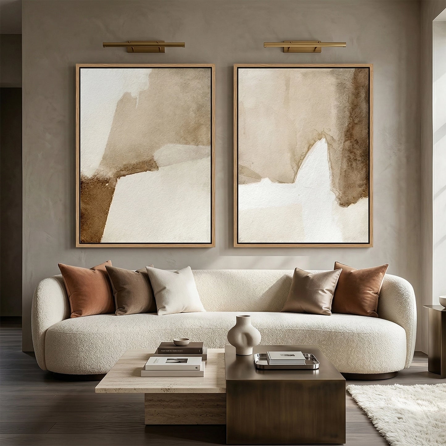 2Desert Horizon Set Of 2 refined sand and neutral minimalist luxury wall art for UAE spaces