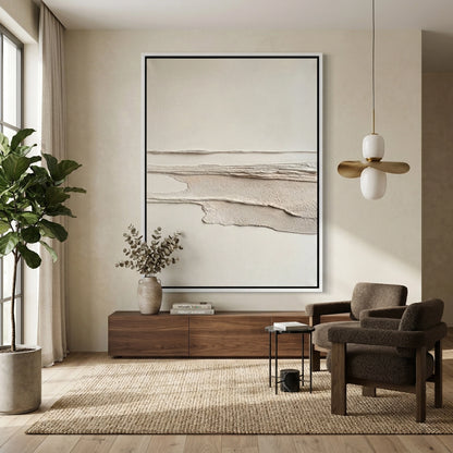 Desert Silence contemporary art print, soft neutral desert tones, stylish UAE living room