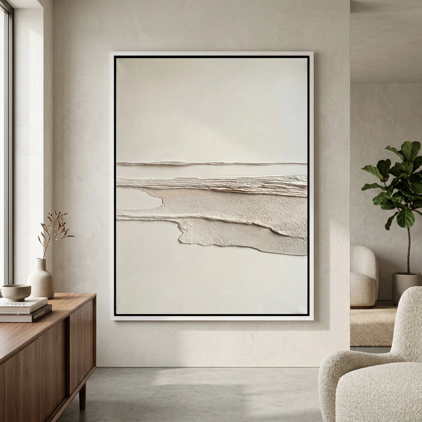 2Desert Silence elegant abstract canvas, luxury home accent, muted earthy design UAE