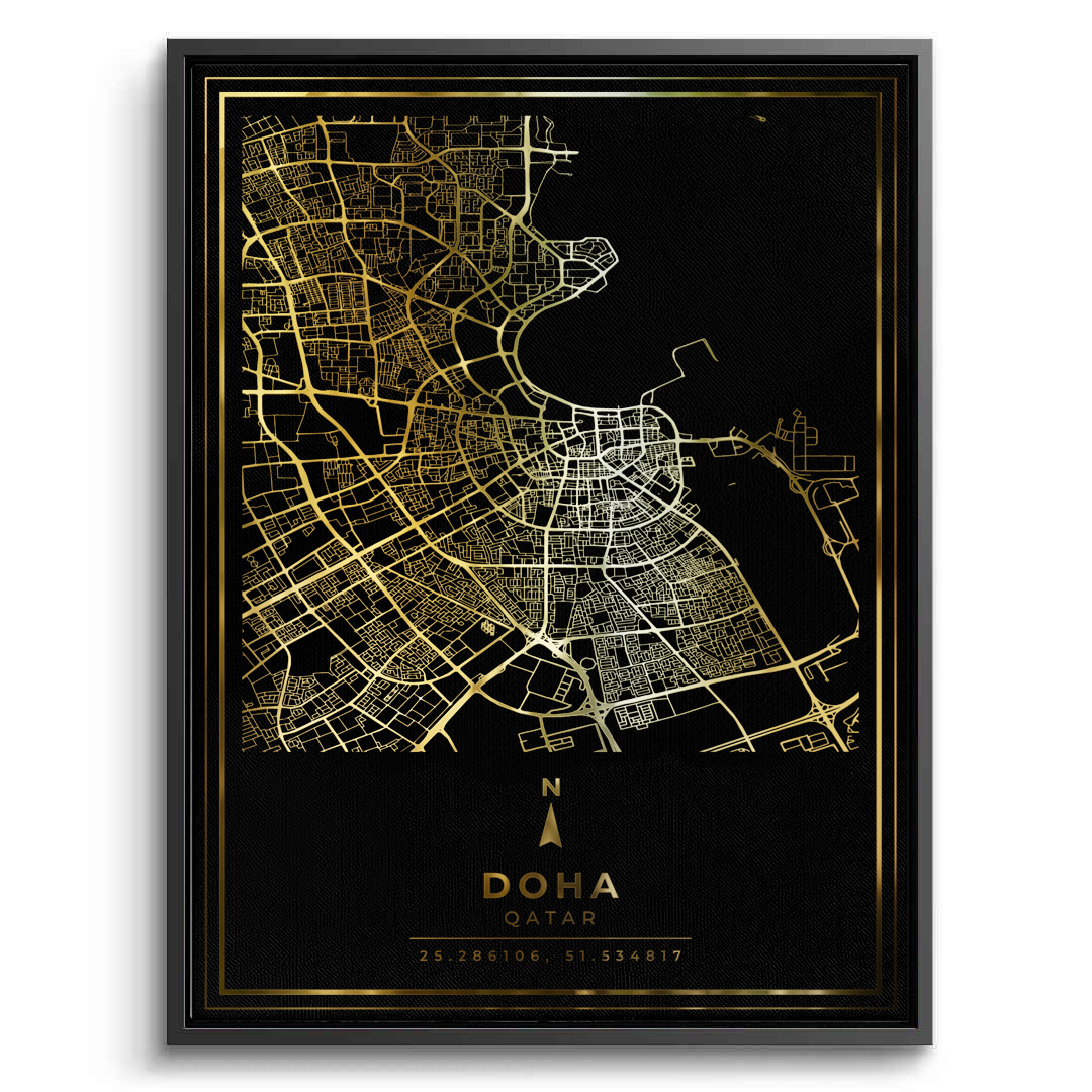 2Doha Map - Mettalic Canvas