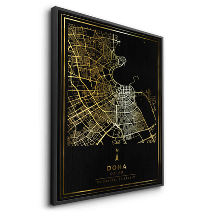Doha Map - Mettalic Canvas