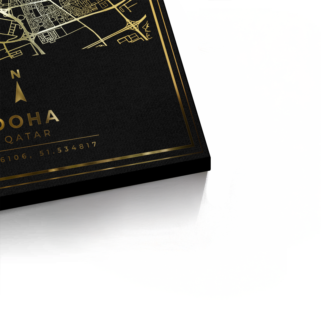 2Doha Map - Mettalic Canvas