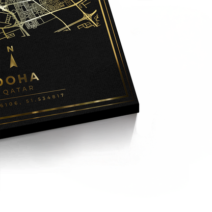 Doha Map - Mettalic Canvas
