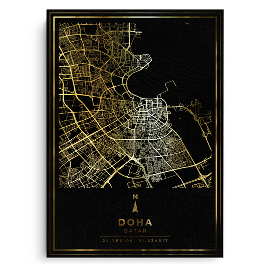 Doha Map - Mettalic Canvas