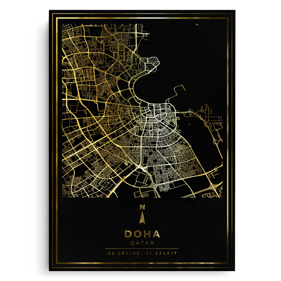 2Doha Map - Mettalic Canvas
