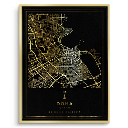 Doha Map - Mettalic Canvas