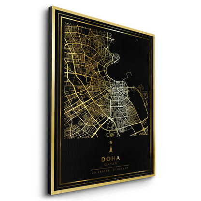 Doha Map - Mettalic Canvas