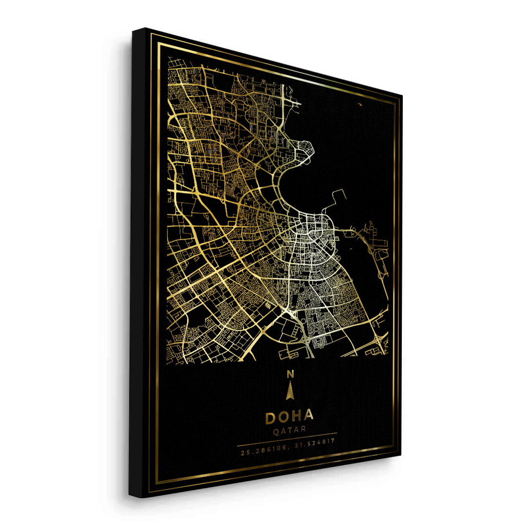 2Doha Map - Mettalic Canvas