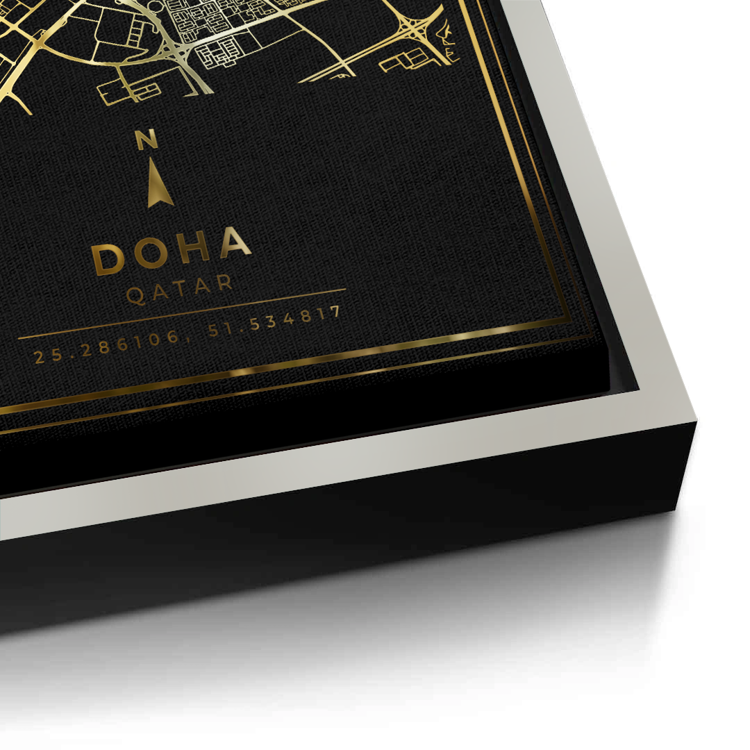 2Doha Map - Mettalic Canvas