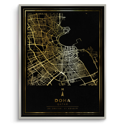 Doha Map - Mettalic Canvas