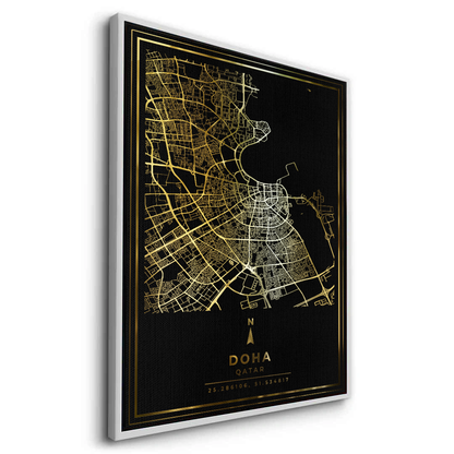 Doha Map - Mettalic Canvas