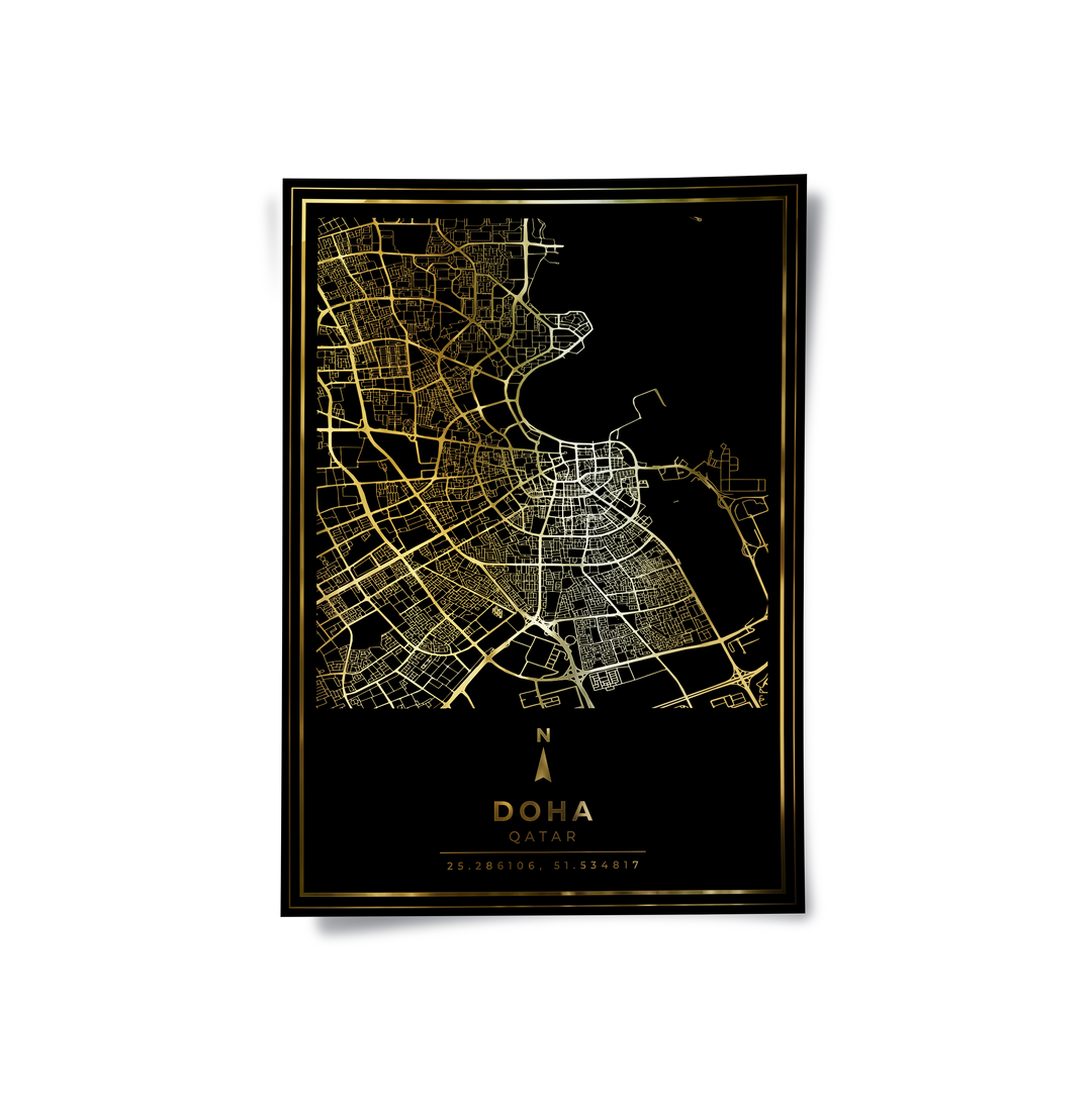 Doha Map - Mettalic Poster – Jasmineart.ae