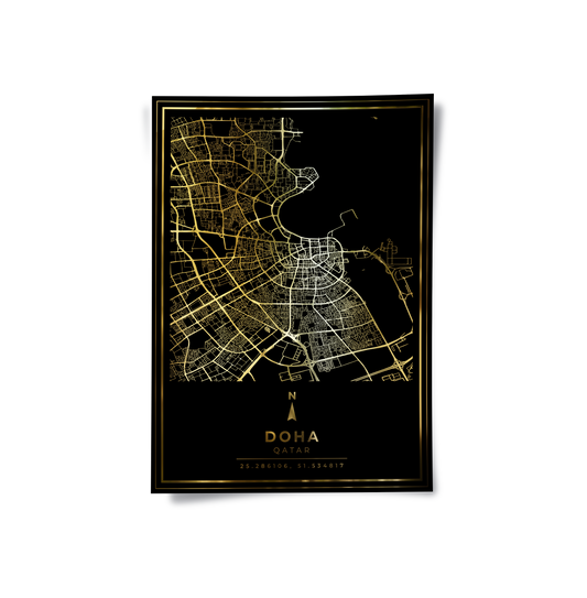 Doha Map - Mettalic Poster