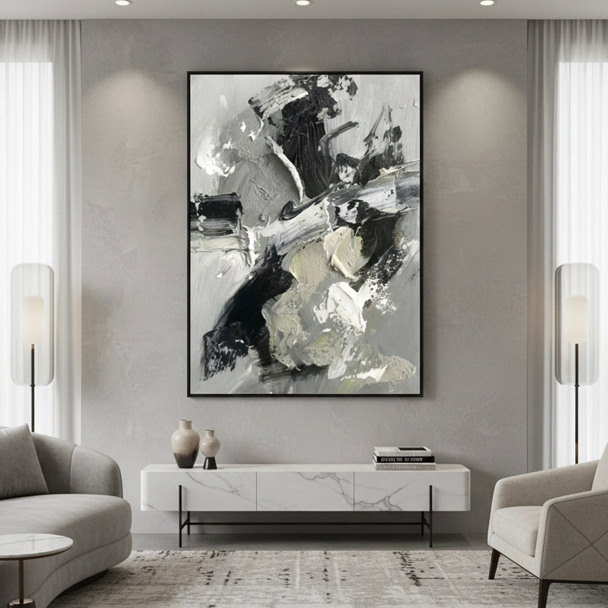2Dramatic Charcoal Abstract Painting #DCAB110