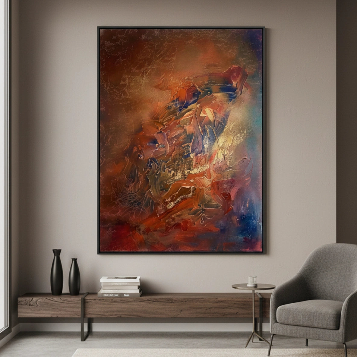 2Dramatic Fiery Abstract Painting #DFAB110