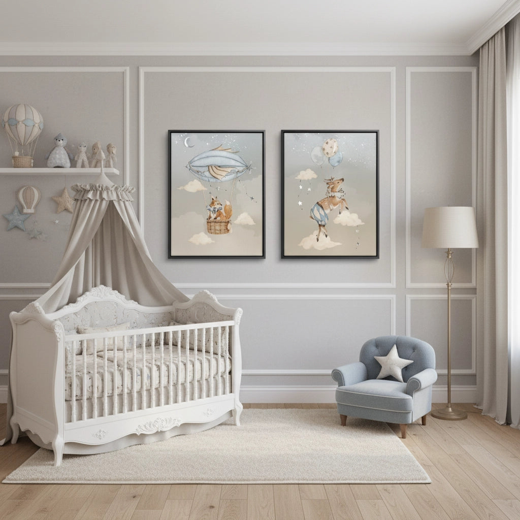 2Dreamy Fox and Deer Balloon Set of 2 - Canvas