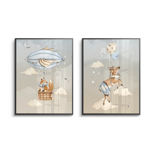Dreamy Fox and Deer Balloon Set of 2 - Fine Art