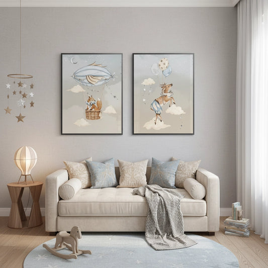 Dreamy Fox and Deer Balloon Set of 2 - Fine Art