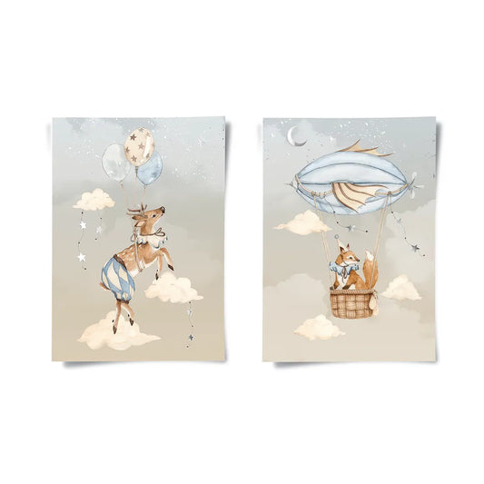 Dreamy Fox and Deer Balloon Set of 2 - Poster