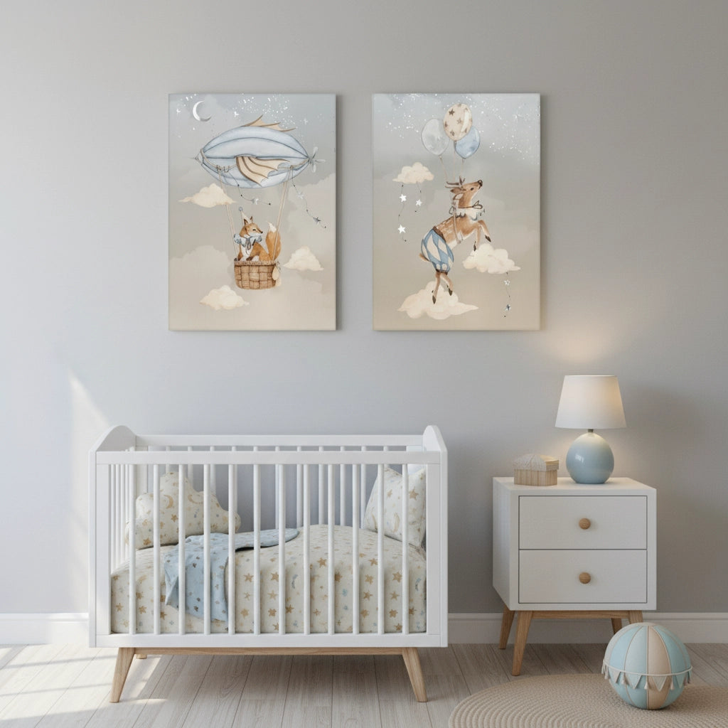2Dreamy Fox and Deer Balloon Set of 2 - Canvas