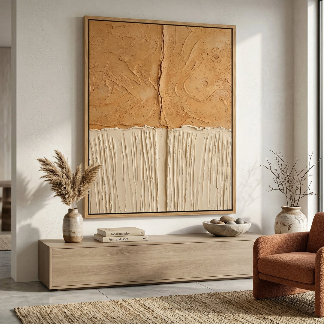 Dual Horizon Texture contemporary art print, subtle textured tones, stylish UAE living room