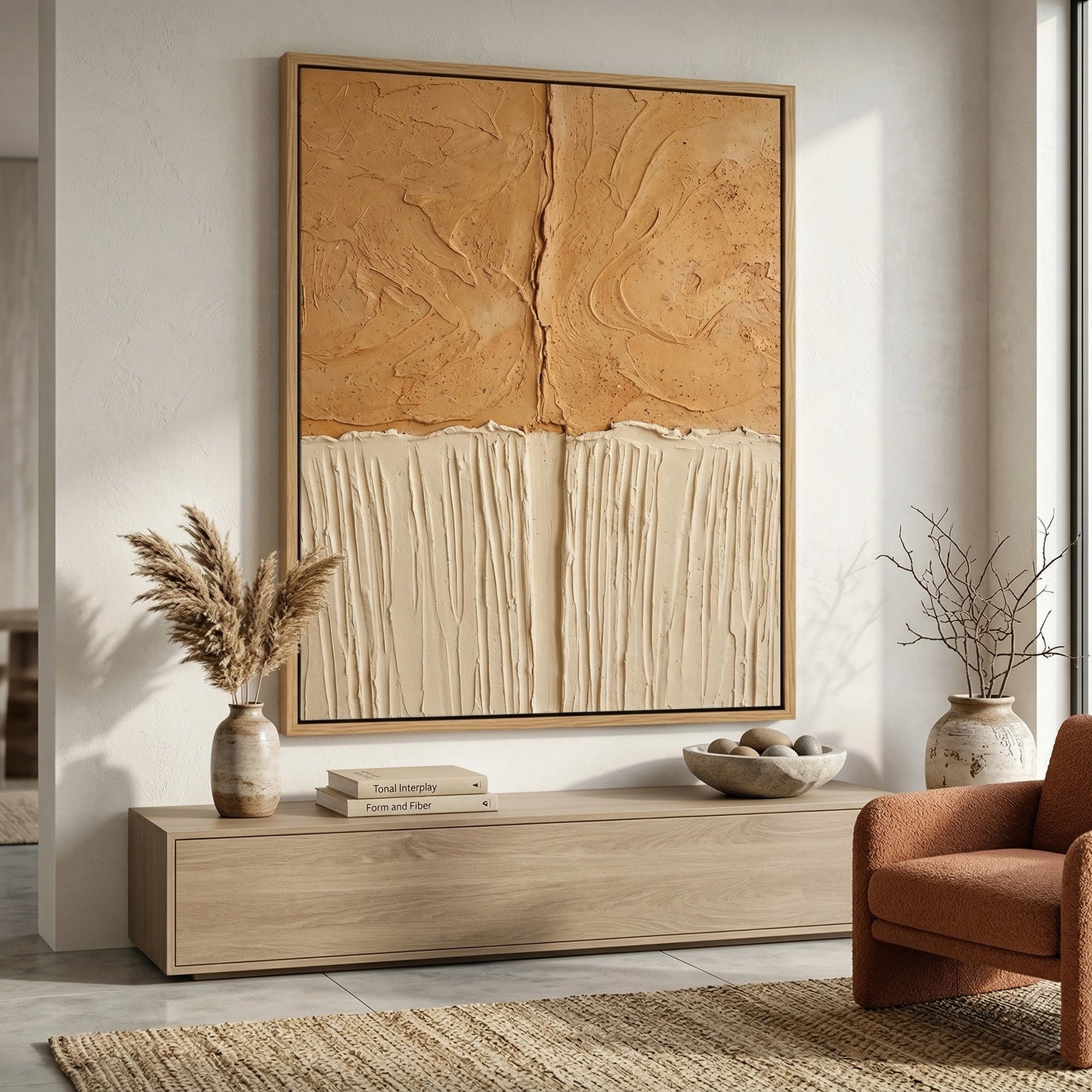 2Dual Horizon Texture contemporary art print, subtle textured tones, stylish UAE living room