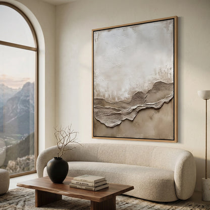 Textured dune ridge abstract painting, neutral desert-inspired home decor available in the UAE.