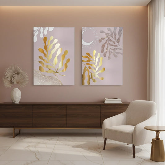 Dusty Rose & Gold Celestial Set of 2 - Canvas