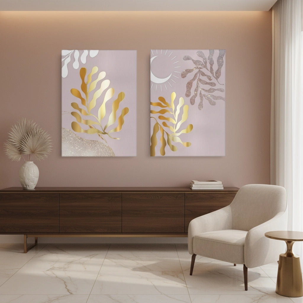 Dusty Rose & Gold Celestial Set of 2 - Canvas - Jasmineart.ae