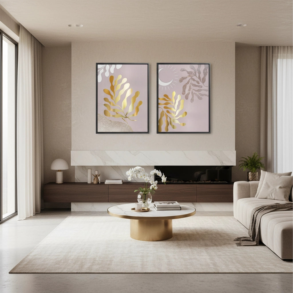 2Dusty Rose & Gold Celestial Set of 2 - Canvas