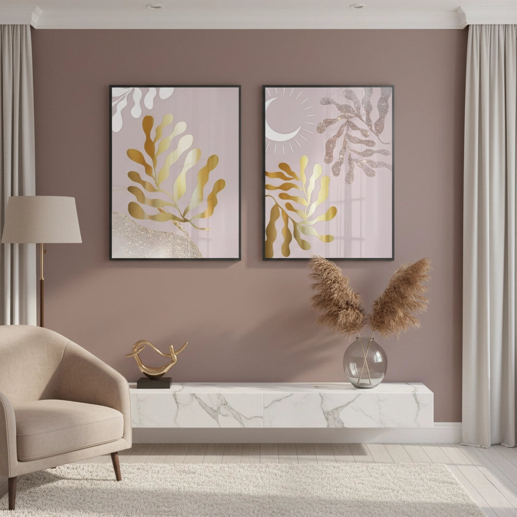 Dusty Rose & Gold Celestial Set of 2 - Fine Art - Jasmineart.ae