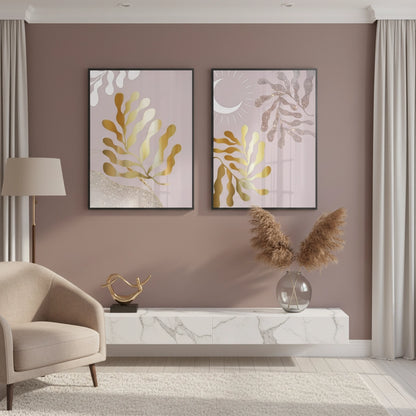 Dusty Rose & Gold Celestial Set of 2 - Fine Art