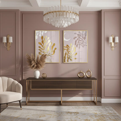 Dusty Rose & Gold Celestial Set of 2 - Fine Art