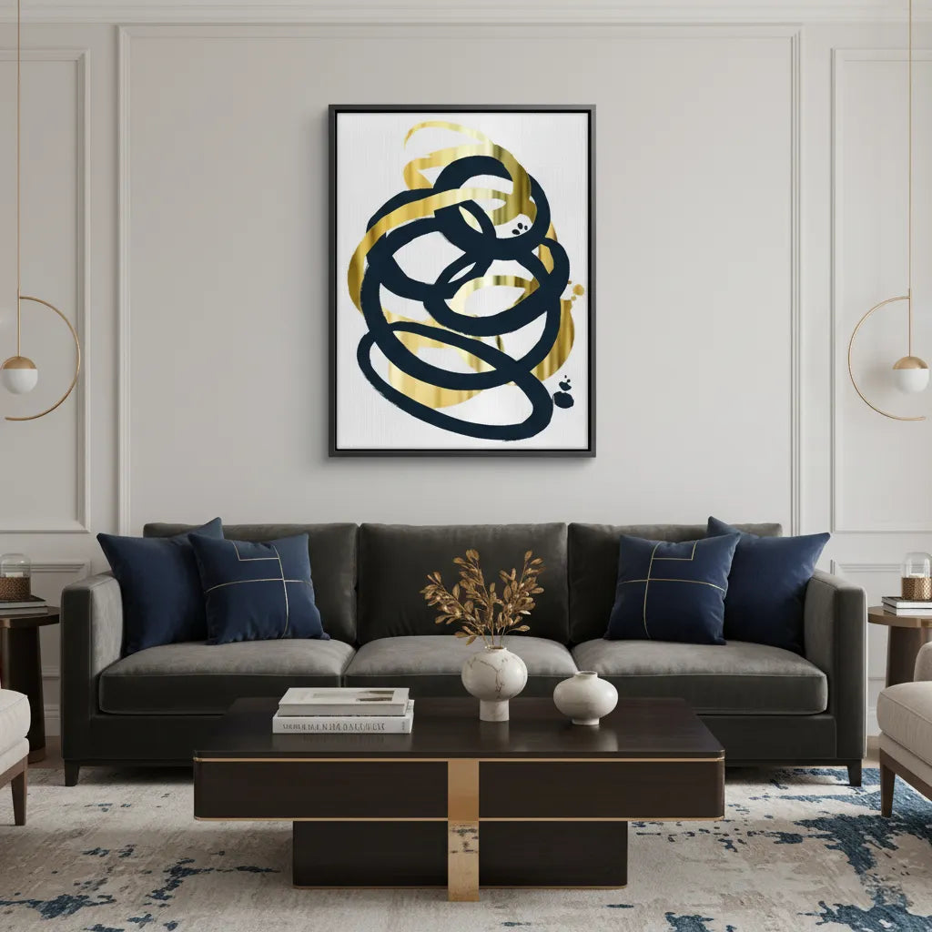 Dynamic Navy blue and Gold - Canvas - Jasmineart.ae